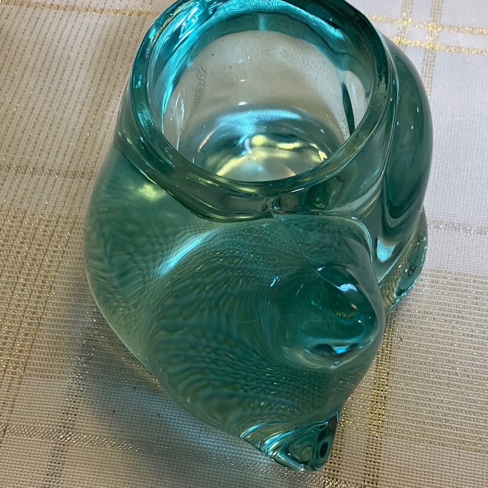 Vintage Sleeping Kitten Indiana Glass Co Teal Green Translucent Votive Holder - Picture 11 of 11